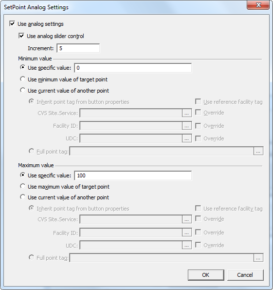 SetPoint Analog Settings SetPoint Analog Settings